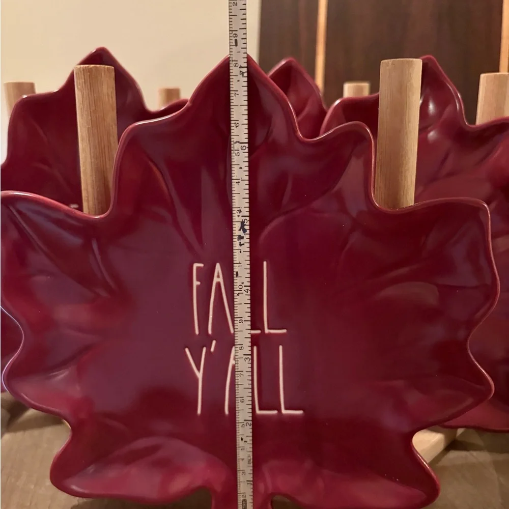 Rae Dunn Maroon “Fall Y'all” Maple Leaf-Shaped Plates